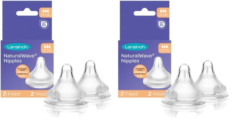 Image of Lansinoh NaturalWave Baby Bottle Nipples, Fast Flow, Size 4L, Anti-Colic, 2 Count (Pack of 2)