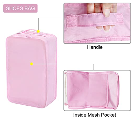 6 Set Packing Cubes Travel Luggage Organizer Waterproof Mesh Lightweight Suitcase Storage Bag Clothing Laundry Bag Shoe Bag (Pink) #TOP3
