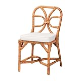 Bali & pari Alondra Natural Rattan Dining Chair - Handwoven Wicker Side Chair with Removable Cushion, Coastal Boho Kitchen or Dining Room Seating