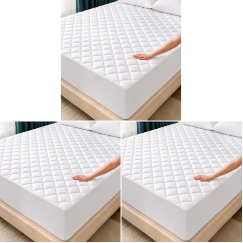 Image of Quilted Fitted Mattress Pad, Full Mattress Protector Topper with Deep Pocket Stretches up to 16 Inches, Machine Washable Mattress Cover by Utopia Bedding (White) (Pack of 3)