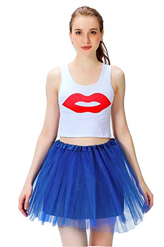 Women's Athletic Tutus Elastic 4 Layered Tulle Tutu Skirt | Colorful Running Skirts | One Size Fits Most (Blue) #TOP29