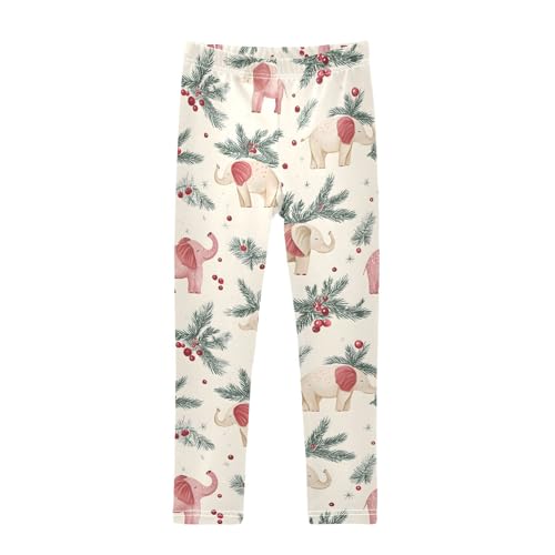 Cute Elephant Print Girls Leggings Ultra Soft Compression Yoga Gym Pants for Kids 4-10T