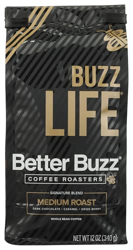 Better Buzz Life Blend (Buzz Life) Whole Bean Coffee Medium Roast, 12 Ounce (Pack of 1), Small Batch Roasted Arabica Coffee Beans, Dark Chocolate Notes