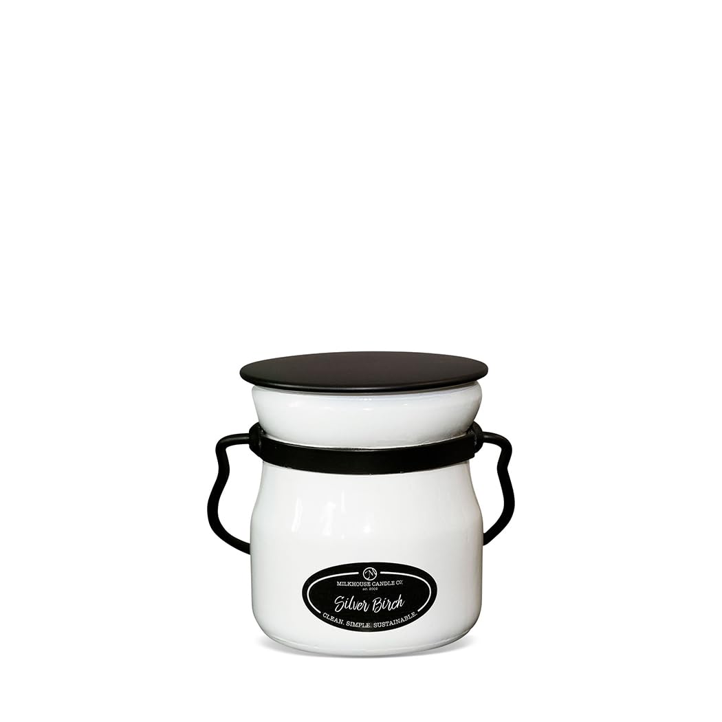 Milkhouse Candle Company Silver Birch Soy Candle - Evergreen | Birch | Warm Spice Scented - 5 oz Cream Jar with Lid, 35+ Hour Burn Time, Made in the USA