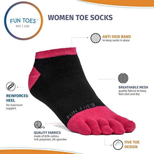 Image of FUN TOES Women's Cotton Toe Socks-Barefoot Running- Breathable- 6 Pairs Pack-Size 9-11 Lightweight