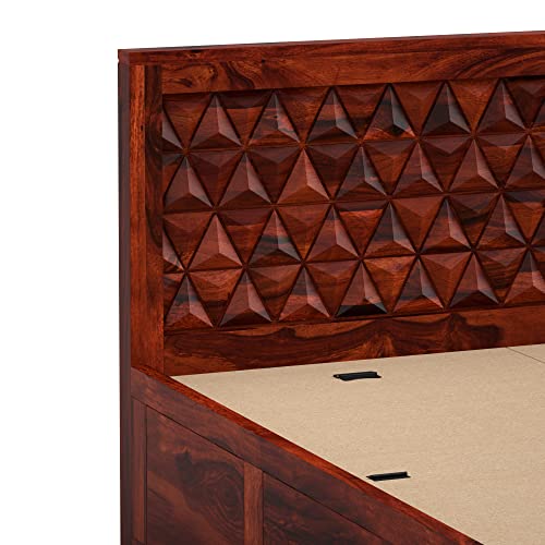 Image of Solid Sheesham Wood Navis Queen Size Bed with Box Storage Palang Cots Wooden Double Beds for Bedroom, Living Room, Hotel and Home (Honey Finish)