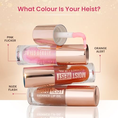 Image of Swiss Beauty Moist Heist Shimmer Lip Oil | Luminous Shine | Hydrating | Lightweight | Shade- 2. Pink Flicker, 4.8g