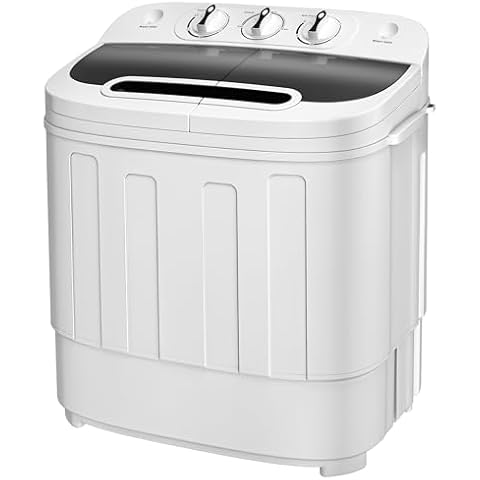 SUPER DEAL Compact Mini Twin Tub Washing Machine 13lbs Capacity Portable Washer Wash and Spin Cycle Combo, Built-in Gravity Drain for Camping, Apartments, Dorms, College, RV’s and Small Spaces Cover