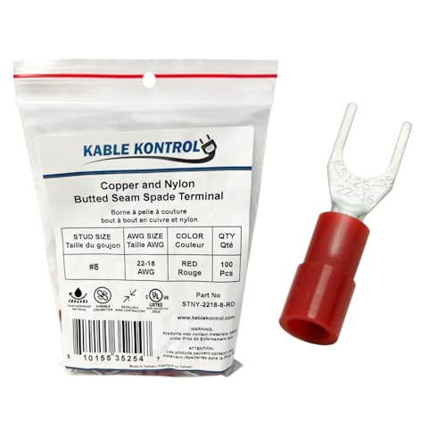 Bornes à fourche isolées 22-18 AWG goujon #8 nylon et cuivre marine Kable Kontrol x100