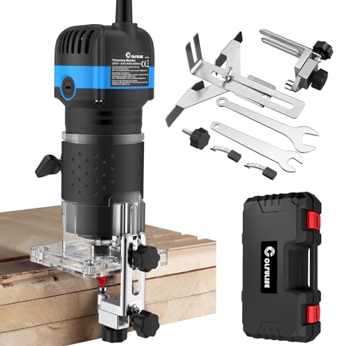 COLFULINE Fresadora de Madera Rebajadora Eléctrica 800W, 28000RPM, 6 Velocidades Ajustable Grabado Fresa Para Biselar Recorte,Corte de Ranuras Negro