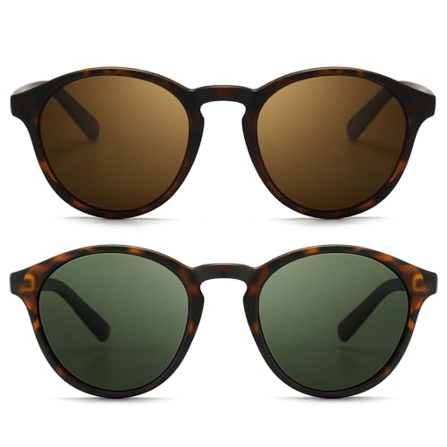 SUNGAIT Classic Vintage Round Polarized Sunglasses for Women Men Retro Style UV400 (2 Pack (Polarized): Amber/Brown+ Amber/Green) SGT166HPC-HPML