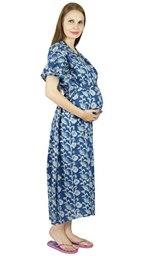 Bimba Nursing Kaftan Gown Maternity Gown, Hospital Delivery Gown- Front Buttons Blue #TOP1