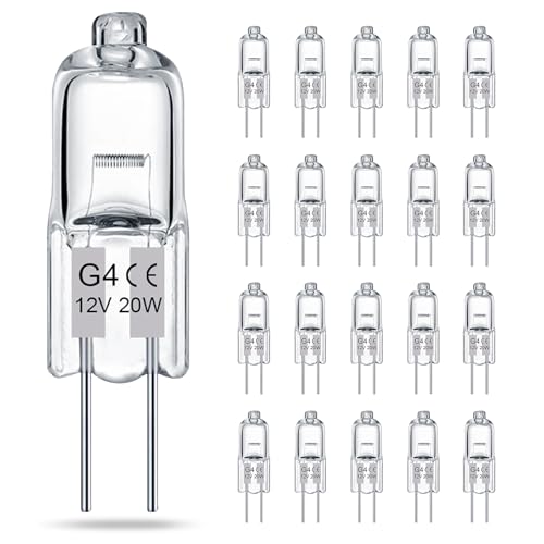 TAIYALOO G4 Bulb, Halogen Light Bulbs 2 Pin 12V 20W T3 Bi-Pin G4 Base, G4 Light Bulbs Replacement for Under Cabinet Puck Light, 
