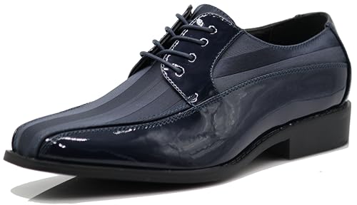 Image of BMY Men's Striped Satin Matching Patent Upper Oxfords Formal Dress Shoes