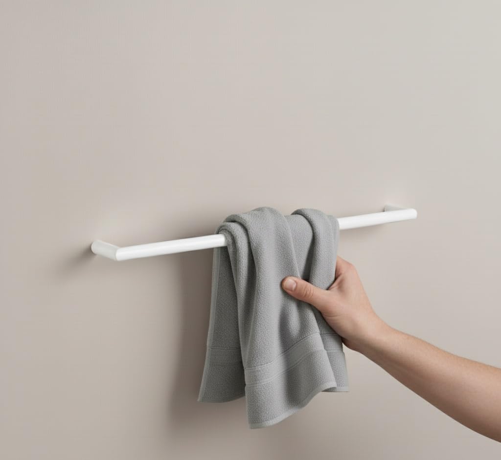 Porta Asciugamani da Muro ZENO 60 cm in Acciaio Bianco Opaco – Design Minimalista e Moderno per Bagno – Barra Porta Salviette Made in Italy