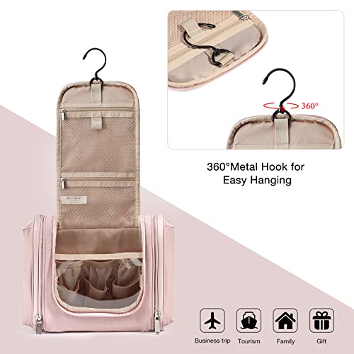 BAGSMART Toiletry Bag for Women, Travel Organizer with hanging hook, Water-resistant Cosmetic Makeup Bag for Shampoo, Full Sized Container, Toiletries4