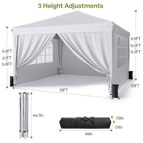 10x10 Pop Up Canopy with Sidewalls, Instant Portable Canopy Tent with Carry Bag for Commercial Events, Camping, Parties - White - Image 5