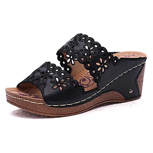 azaz Sandales Compensées Femme Mules Femmes À Bout Ouvert Chaussure Ete Sandales À Plateforme Épaisse À Talons Hauts Mules Chaussons Style Romain Femme...