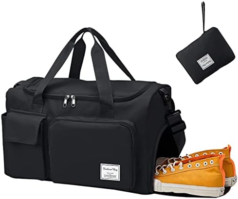 Aedcbaide Travel Bag,Gym Bag Womens,Duffle Bag with Shoe Compartment,Lightweight Foldable Weekend Bags for Women,Dry and Wet Overnight Bags for Women,Sports Bag for Woman Man(Black)