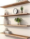 PHPH 48 Inch Wood Floating Shelves for Wall, Wooden Wall Shelves for Bedroom, Set of 4 Light Brown