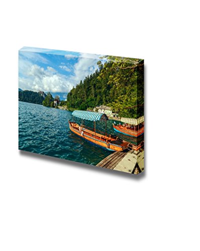 Beautiful Scenery Landscape Traditional Wooden Boats Pletna on Lake Bled SloveniaEurope - Canvas Art Wall Art - 16" x 24"