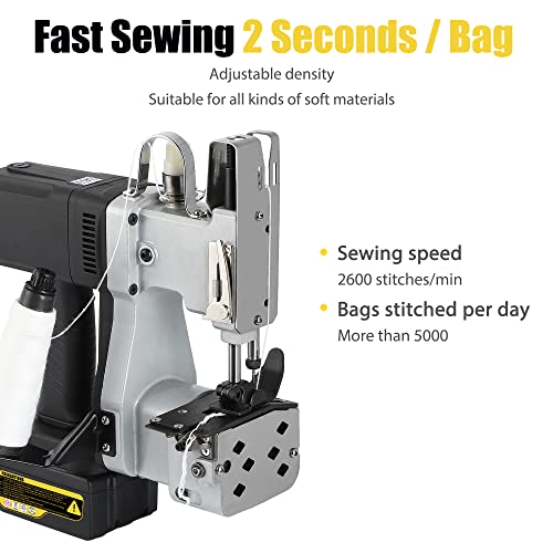 Moonshan Cordless Bag Closing Machine 2S/Bag Bag Sewing Machine Cordless Portable Bag Sewer 8.1Lbs Automatic Woven Bag Closer Packing Machine Rechargeable Lithium Battery (Cordless) #TOP3