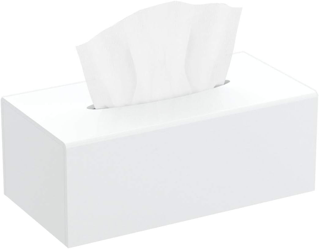HIIMIEI Acrylic Tissue Box Cover Tissue Holder Napkin Dispenser for Home Office Restaurant-White