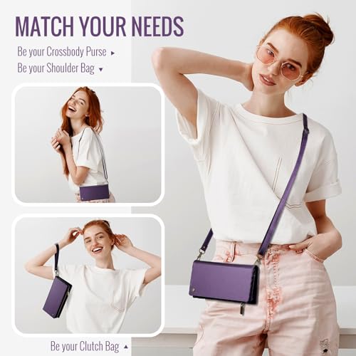 COVO Small Crossbody Bags for Women - RFID Blocking Clutch, Cell Phone Purse, Phone Purses with Crossbody Strap, Fits 6.1-6.7 Inch Phones, PU Leather Magnetic Strap - for Women and Men-PURPLE4