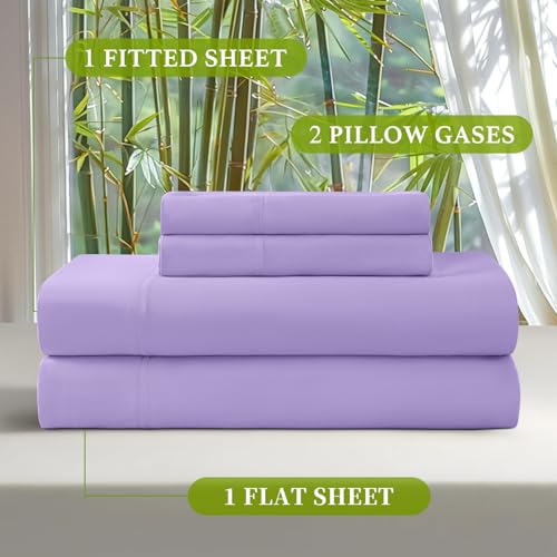 Shilucheng 100% Viscose Derived from Bamboo_ Sheets Queen Size 6pcs - Ultra Cooling & Silky Soft Bed Sheets, 16" Deep Pocket, Perfect for Hot Sleepers, Hotel Bedding Sheets (Lilac)
