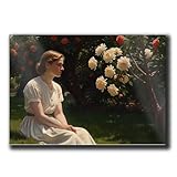 French Garden, Country Art Print, Vintage Landscape Painting, Victorian Woman Reading Painting Print, Antique Portrait of Woman, Spring Landscape Print, Farmhouse Decor, Wall Art, Print