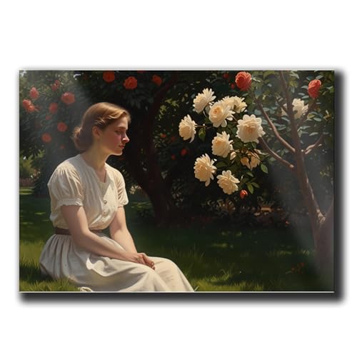 French Garden, Country Art Print, Vintage Landscape Painting, Victorian Woman Reading Painting Print, Antique Portrait of Woman, Spring Landscape Print, Farmhouse Decor, Wall Art, Print