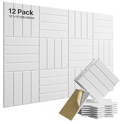 12 Pack Sound Proof Foam Panels for Walls, Self-Adhesive Acoustic Panels Sound Absorbing, 12" X 12" X 0.4" High Density Soundproof Wall Panels Tiles for Door, Ceiling, Home Office, White
