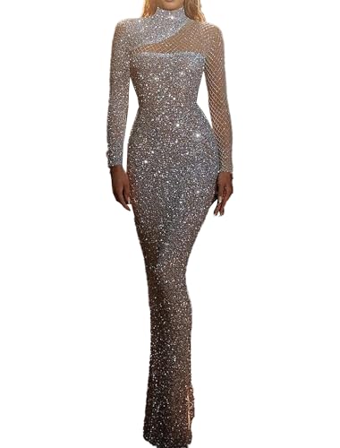 Mermaid/Trumpet Evening Dress Sparkle & Shine High Neck Floor Length Prom Dress with Sequin 2024