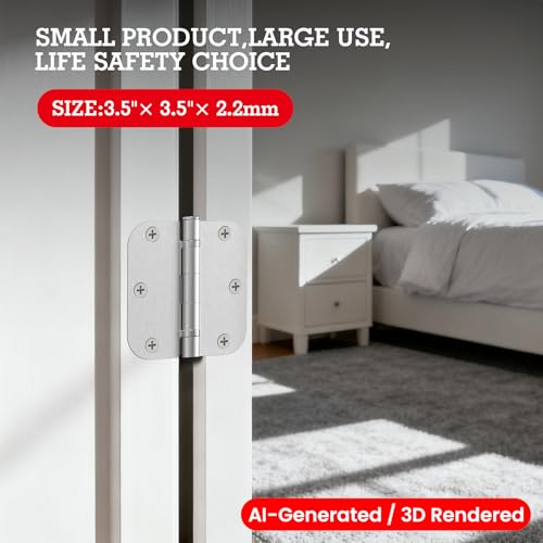Image of 12 Pack Brushed Nickel Hinges 3.5 Inch X 3-1 /2 inch 5 /8 inchRadius Durable No Squeak Rounded Interior Exterior Integral Ball Bearing Door Hinges for Flat Bifold Office Bedroom Dorm Indoors New Home Essentials