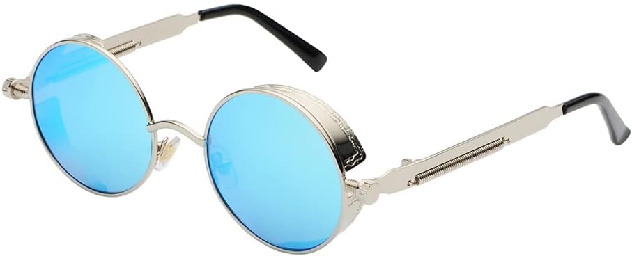 GYsnail Make the world clear Steampunk Polarized Sunglasses For Men, Round Gothic Shades Style, Metal Circle Frame Blue image 7 of 7 B08L7NPSJL