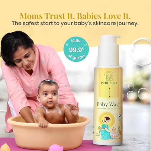 Image of Pure Aura Baby Body Wash 100ml - Doctor Recommended Ayurvedic Baby Wash with 12 Natural Herbs | Tear-Free, Gentle Hydration for Newborns & Kids