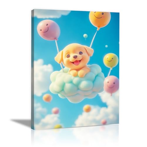 Art peinture chien ballon beige : toile moderne de haute qualité