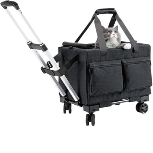 CYWOPVEQ キャリーカート 猫 キャリーケース ペットキャリー ペットキャリー キャスター付き 猫 猫用 キャリー カート 頑丈な構造 2 WAY 犬 小型犬 ペットキャリーケース 折り畳み 取り外し可能な車輪 360°回転ホイールドライブ 旅行 通