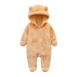 KIDDLETOWN Baby Overall Winter Fleece Strampler Baby Schneeanzüge mit Kapuze Neugeborenes Bär Schneeanzug Junge und Mädchen Einteiliger Anzug für 0-3 Monate