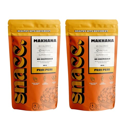 Image of Snacc Peri Peri Makhana | Spicy Roasted Fox Nuts | Healthy Snack | Gluten Free | Protein Rich | MSG Free | Zero Trans Fat | Zero Sugar | Low Calorie | Low Sodium | Air Popped | 55g x 2