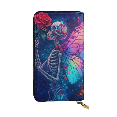 DaihAnle Butterfly Wings Skeleton & Rose ﻿Hand-Held Wallet Fashionable Long Microfiber Leather Large Capacity