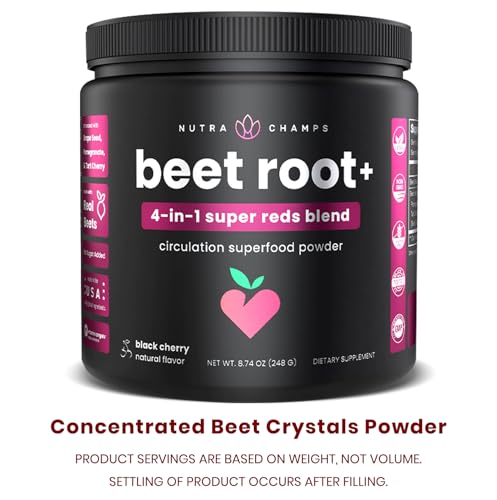 Image of NutraChamps Beet Root Powder Circulation Supplement, Superfood Powder Nitric Oxide with Beetroot Juice, Super Reds & Grape Seed Extract, No Sugar Beet Supplement - 8.74 Oz