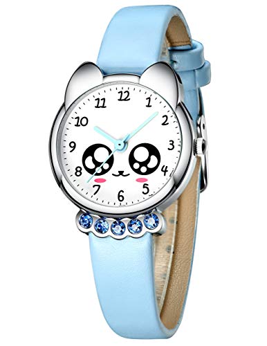 KDM Montre Enfant Fille Design Sport Étanche Quartz Cuir Time Teacher Mode Cadeau Bleu Set