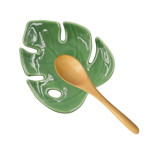 Repose-cuillère en céramique pour cuisinière, support de cuillère de cuisine en forme de feuille pour comptoir de cuisine, joli repose-spatule moderne et...