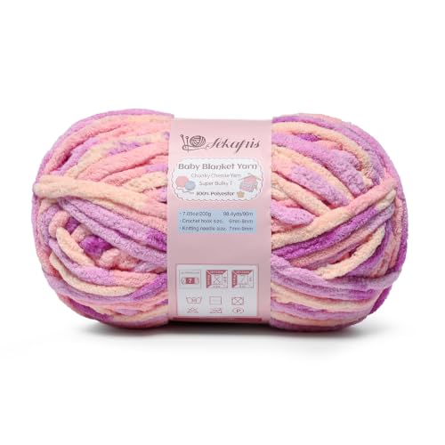 Image of Pinkish Purple 7.05 oz /98.4 yds Chunky Chenille Yarn for Crocheting, #7 Super Bulky Baby Blanket Yarn for Crocheting Soft, Fluffy Velvet Yarn for Knitting, Amigurumi Crochet Yarn for Crafts