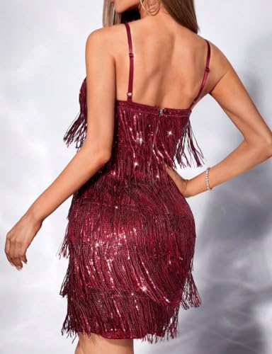 Image of Madam Uniq Women Tassel Formal Dress Sequin Strap Mini Elegant Evening Prom Party Club Dance Gown