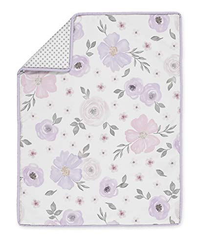 Image of Sweet Jojo Designs Lavender Purple Boho Floral Girl Baby Mini Crib Bedding Set Infant Nursery Room Newborn Blanket Portable Pack n Play Sheets 3pc Pink Grey Bohemian Farmhouse Shabby Chic Watercolor