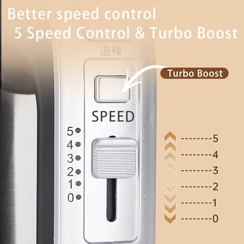 Aulonda Hand Mixer Electric 5 Speed Kitchen Hand Held Mixer with Turbo Boost,Stainless Steel Performance Hand Mixer Includes 6 Attachments for Easy Whipping Dough, Cream, Cake by Aulonda - Image 7