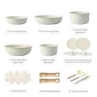 15PCS Ceramic Cookware Sets Detachable Handle Pots and Pans Set Non Stick (White) — image 2