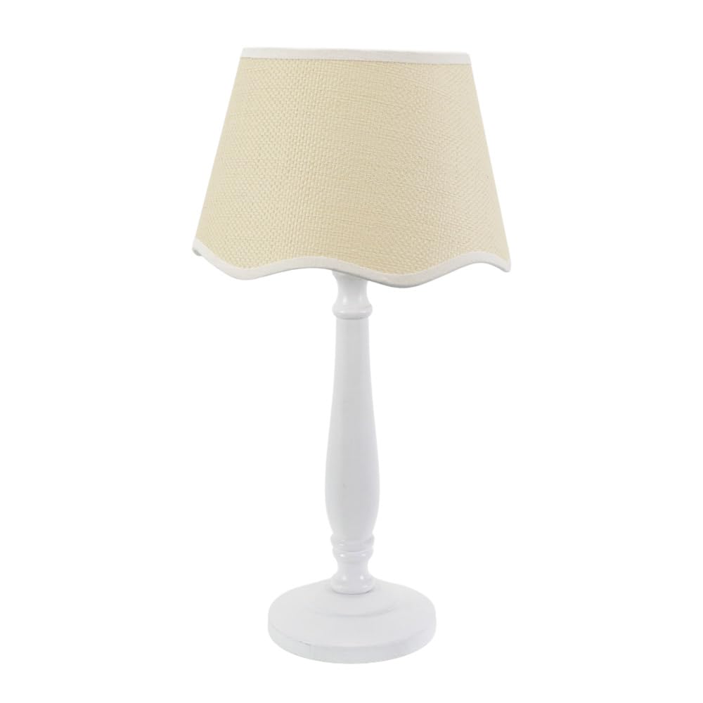 ValueLights White Wood Table Lamp - Linen Scallop Shade - White